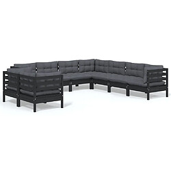 vidaXL Salon de jardin 9 pcs avec coussins Noir Bois de pin massif