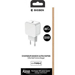 BigBen Connected Chargeur maison USB C 30W Power Delivery Ultra rapide Blanc