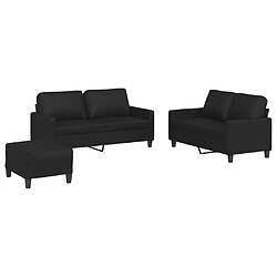 vidaXL Ensemble de canapés 3 pcs avec coussins Noir Similicuir