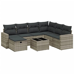 vidaXL Salon de jardin 8 pcs avec coussins gris clair résine tressée