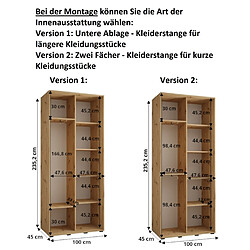 Abiks Meble Armoire DAVOS 1 À Portes Coulissantes 235,2/100/45 2 Portes pas cher