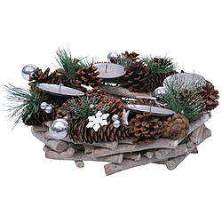 Acheter Mendler Couronne de l'Avent HWC-M15, Arrangement de l'Avent Couronne de table Décoration de table de Noël, bois MVG argent Ø 32cm ~ sans bougies