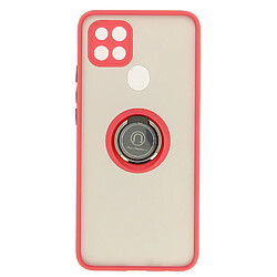 Avizar Coque Oppo A15 Bi-matière Bague Métallique Fonction Support rouge