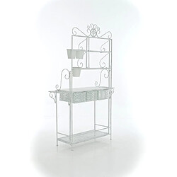 Acheter Decoshop26 Etagère de rangement pour véranda jardin balcon pliable fleur plante avec paniers en métal blanc vieilli 10_0003820