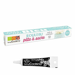 Scrapcooking Rouleau de pâte à sucre bleu 430 g + Stylo de glaçage noir