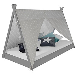 Homestyle4U Lit Tipi Enfant 90x200 Tissu gris étoilé