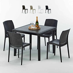 Table Carrée Noire 90x90cm Avec 4 Chaises Colorées Grand Soleil Set Extérieur Bar Café Boheme PASSION, Couleur: Noir 