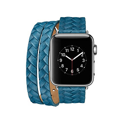 Wewoo Bracelet en cuir pleine fleur avec boucle en acier inoxydable pour Apple Watch séries 3 et 2 et 1 42 mm (bleu)