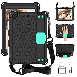 Coque en TPU nid d'abeille EVA avec sangle noir/cyan pour votre Apple iPad 9.7 pouces (2018)/(2017)/Air 2/Air (2013)