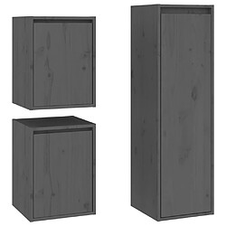 vidaXL Meubles TV 3 pcs Gris Bois massif de pin