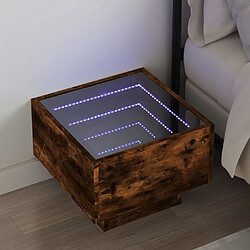 vidaXL Table de chevet avec LED infini chêne fumé 40x40x30 cm