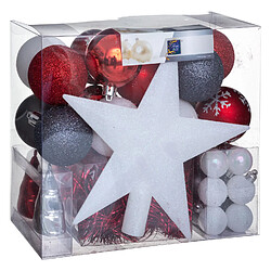 Feeric Lights And Christmas Kit Décoration pour sapin de Noël - 44 Pièces - Blanc, rouge, gris foncé et argenté