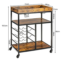 Helloshop26 Desserte de cuisine style industriel chariot de service roulant à 3 niveaux avec porte-verres et porte-bouteilles pour bar café 20_0005423