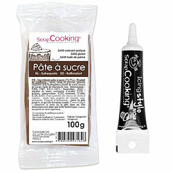 Scrapcooking Pâte à sucre marron 100 g + Stylo de glaçage noir