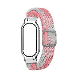 Bracelet en nylon élastique, 3 en 1, tressé pour votre Xiaomi Mi Band 7/7 NFC - Blanc rose/transparent