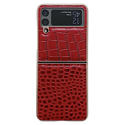 Coque en TPU + cuir véritable galvanoplastie, texture crocodile pour votre Samsung Galaxy Z Flip4 5G - rouge