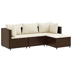 vidaXL Salon de jardin 4 pcs avec coussins Marron Résine tressée