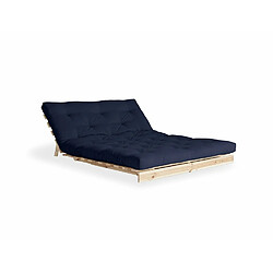 Inside 75 Canapé convertible futon ROOTS pin naturel tissu bleu marine couchage 160x200 cm