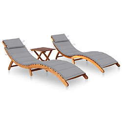 Helloshop26 Lot de 2 transats chaise longue bain de soleil lit de jardin terrasse meuble d'extérieur avec table et coussins acacia solide 02_0012096