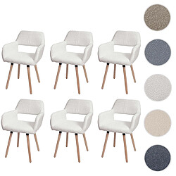 Mendler Lot de 6 chaises de salle à manger HWC-A50 II, chaise de cuisine chaise rembourrée, bois tissu/textile bouclé (450g/m²) MVG ~ crème