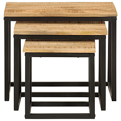 Maison Chic Lot de 3 Tables basses gigognes pour salon | Table à café bois massif de manguier et fer -GKD25627 pas cher