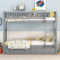 KOMHTOM Lit Mezzanine Enfant 90 X 200 cm En Pin - Lits Superposés Avec 2 Tiroirs - Gris