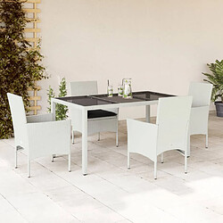 vidaXL Ensemble à manger de jardin et coussins 5 pcs blanc rotin verre