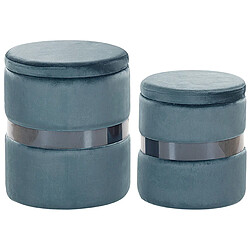 Beliani Pouf DORIS Set de 2 Bleu Velours 35/30 cm 35/30 cm