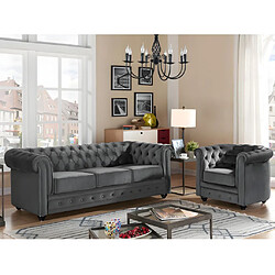 Vente-Unique Canapé 3 places et fauteuil CHESTERFIELD - Velours anthracite 