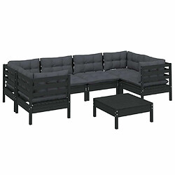 Avis Maison Chic Salon de jardin 7 pcs + coussins - Mobilier/Meubles de jardin - Table et chaises d'extérieur Noir Bois de pin -MN15488