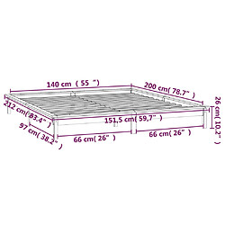 vidaXL Cadre de lit à LED sans matelas 140x200 cm bois massif pas cher