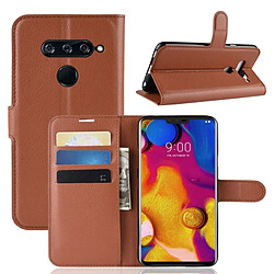 Wewoo Étui en cuir à rabat horizontal Texture Litchi pour LG V40 ThinQ, avec support et emplacements pour cartes et porte-monnaie (Marron)