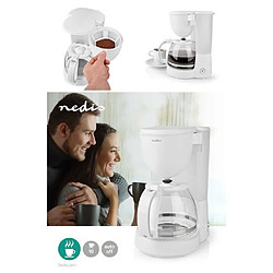 NEDIS Machine à café Cafetière électrique Blanche Carafe en Verre 1,25L, Fonct Maintien au chaud, Système anti-gouttes, Arrêt automatique