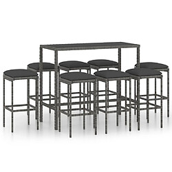 Maison Chic Ensemble de bar de jardin 9 pcs et coussins,Table + chaises + coussins de jardin Résine tressée Gris -GKD692817