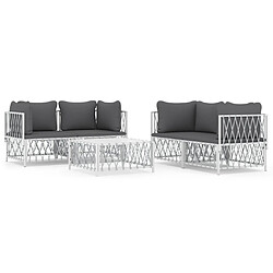 Maison Chic Salon de jardin 5 pcs avec coussins - Table et chaises d'extérieur - Mobilier/Meubles de jardin Moderne blanc acier -MN92074