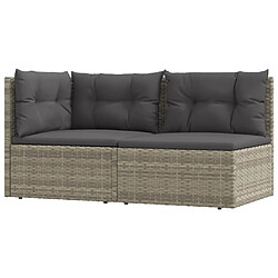 vidaXL Salon de jardin 2 pcs avec coussins Gris Résine tressée