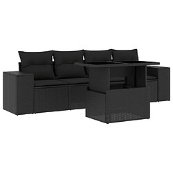 vidaXL Salon de jardin 5 pcs avec coussins noir résine tressée