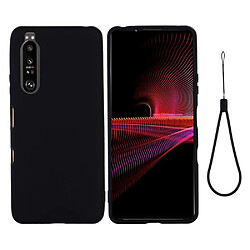 Coque en silicone Liquide de couleur unie bien protégé avec sangle noir pour votre Sony Xperia 1 III