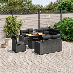 Maison Chic Ensemble Tables et chaises d'extérieur 9 pcs avec coussins,Salon de jardin noir résine tressée -GKD279957