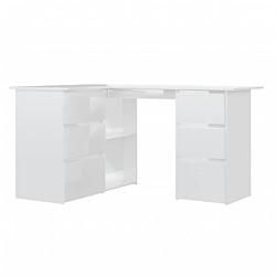 Maison Chic Bureau solide,Table de travail,Bureau d'ordinateur d'angle Blanc brillant 145x100x76 cm Aggloméré -GKD67193