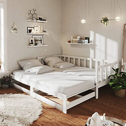 Maison Chic Lit d'appoint 2x(90x200)cm,Lit coulissant Lit de repos Blanc Bois de pin massif -GKD75578