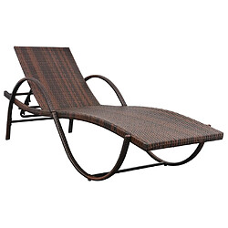 Avis Helloshop26 Transat chaise longue bain de soleil lit de jardin terrasse meuble d'extérieur avec coussin et table résine tressée marron 02_0012452