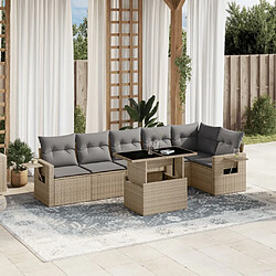 vidaXL Salon de jardin avec coussins 7 pcs beige résine tressée