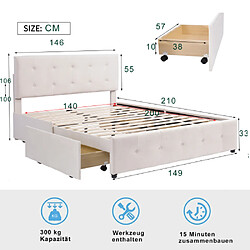 Avis ComfortXL Lit Double Avec Tiroirs De Rangement, Sommier à Lattes Et Dossier, Beige