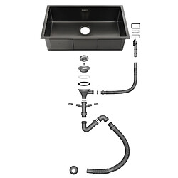 Lonheo MAX Évier Cuisine 1 Bac 74*44*20CM,en Inox Brossé avec Siphon et Trop-Pleinn + Robinet de Cuisine Noir Douchette Extractible à 2 Jets