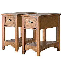 Helloshop26 Lot de 2 tables d'appoint table de chevet avec tiroir pieds en bois d'hévéa bout de canapé rétro pour chambre salon 56 x 33 x 58,5 cm bronzé 20_0005035 