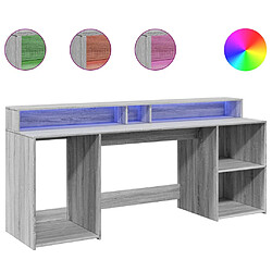 Helloshop26 Bureau table poste de travail meuble d'ordinateur informatique étude et lumières LED sonoma 200 x 55 x 91 cm bois ingénierie gris 02_0023811