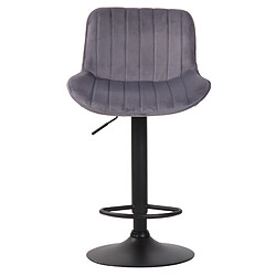 Decoshop26 Tabouret de bar chaise haute x1 en velours gris foncé coutures verticales support en métal noir 10_0005112