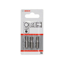 Lot de 3 embouts de vissage Extra-dur pour vis 6 pans creux HEX5 à queue 6 pans mâle 1/4"" Longueur 25mm BOSCH 2607001726