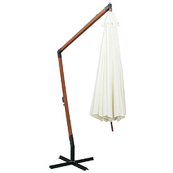 Avis vidaXL Parasol suspendu avec poteau en bois 350 cm blanc